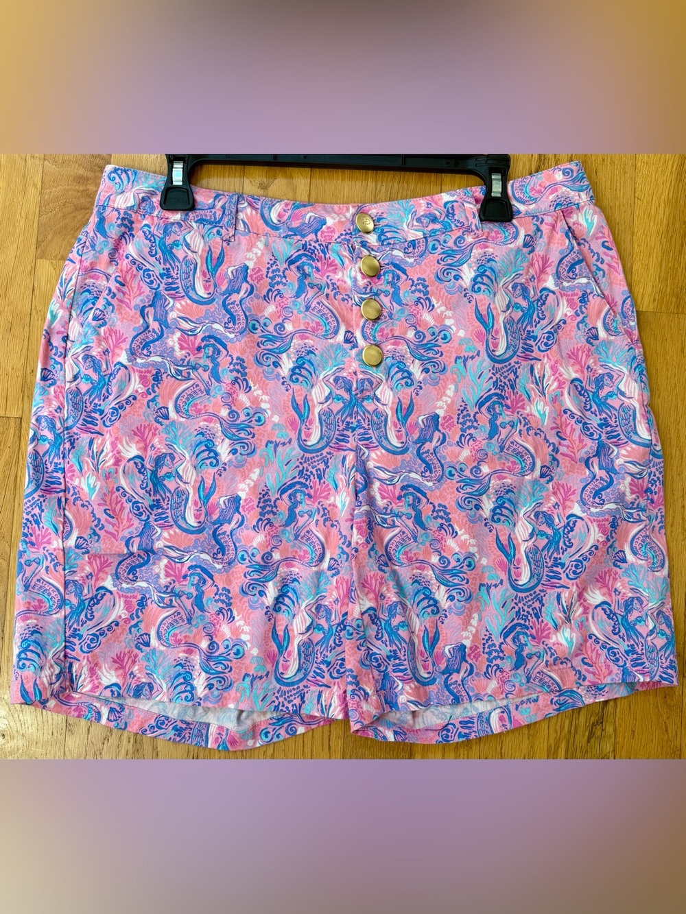 St John Collection Mermaid Print Shorts Pink Blue Coastal Size 10